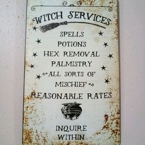 Halloween Metal Tin Witch Service Sign